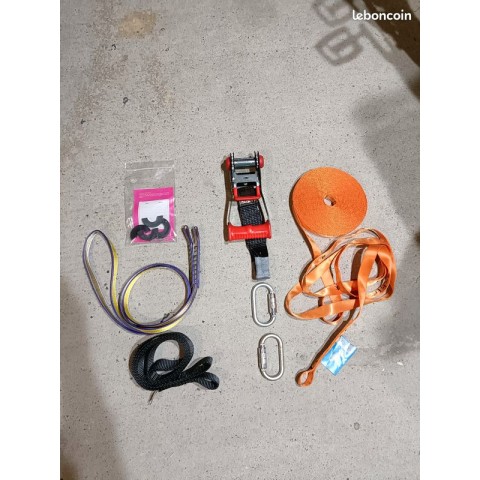 Kit slackline 15m à cliquet - sangle fine orange